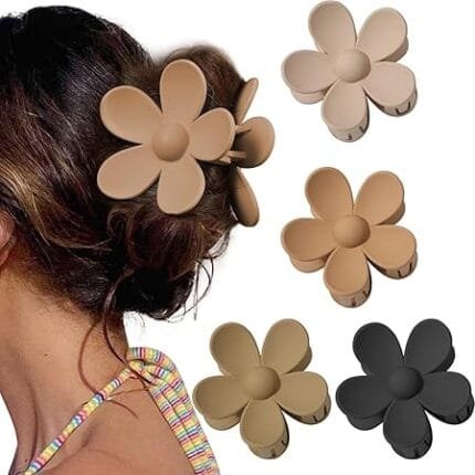 Bigwill 4PCS Matte Flower Hair Claw Clips for Women and Girls, Large Daisy Hair Clips for Thick and Thin Hair, Non-Slip Strong Hold, Cute Hair Accessories for Holiday & Christmas Gifts – 4 Colors