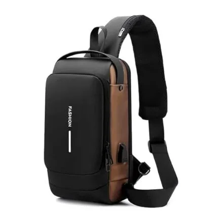 BIGWILL Crossbody Sling Bag for Men & Women – Waterproof Anti-Theft Chest Shoulder Bag with USB Charging Port – Stylish & Lightweight Travel Messenger Daypack(Black_Brown)