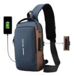 BIGWILL Crossbody Sling Bag for Men & Women – Waterproof Anti-Theft Chest Shoulder Bag with USB Charging Port – Stylish & Lightweight Travel Messenger DaypackSling Bag(Blue_Brown) - Image 3