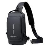 BIGWILL Crossbody Sling Bag for Men & Women – Waterproof Anti-Theft Chest Shoulder Bag with USB Charging Port – Stylish & Lightweight Travel Messenger Daypack( Black)