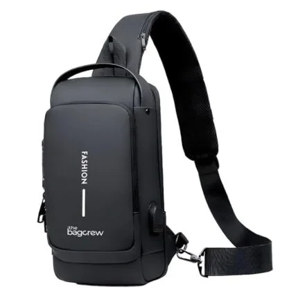 BIGWILL Crossbody Sling Bag for Men & Women – Waterproof Anti-Theft Chest Shoulder Bag with USB Charging Port – Stylish & Lightweight Travel Messenger Daypack( Black)