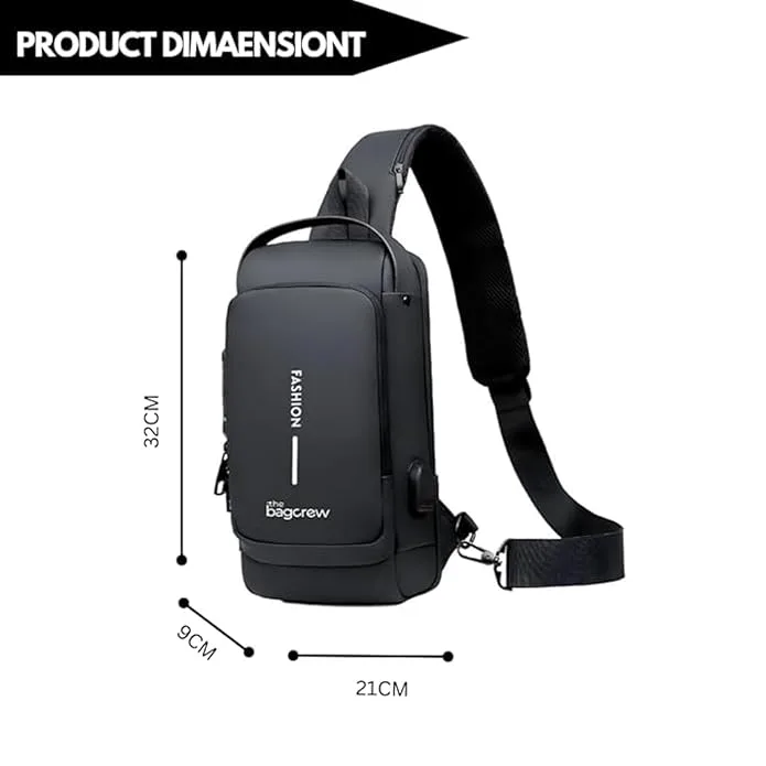 BIGWILL Crossbody Sling Bag for Men & Women – Waterproof Anti-Theft Chest Shoulder Bag with USB Charging Port – Stylish & Lightweight Travel Messenger Daypack( Black) - Image 3
