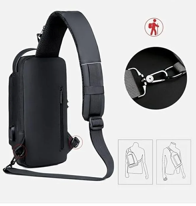 BIGWILL Crossbody Sling Bag for Men & Women – Waterproof Anti-Theft Chest Shoulder Bag with USB Charging Port – Stylish & Lightweight Travel Messenger Daypack( Black) - Image 5